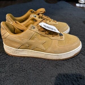 Tan Bape Suede Sneakers with Star Design